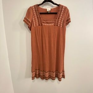 Knox Rose Embroidered Dress Short Sleeve Medium Burnt Orange/Ginger Color